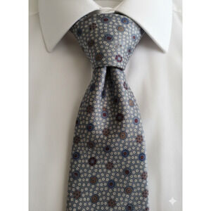 Vintage Yves Saint Laurent YSL grey tan blue maroon circle design silk tie - 56"